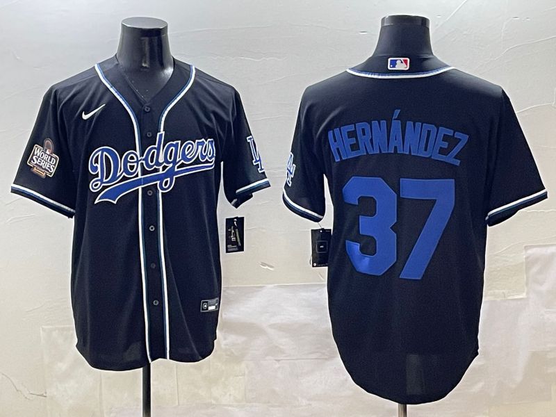 Men Los Angeles Dodgers 37 Hernandez Black blue Three generations Nike 2025 MLB Jersey style 8